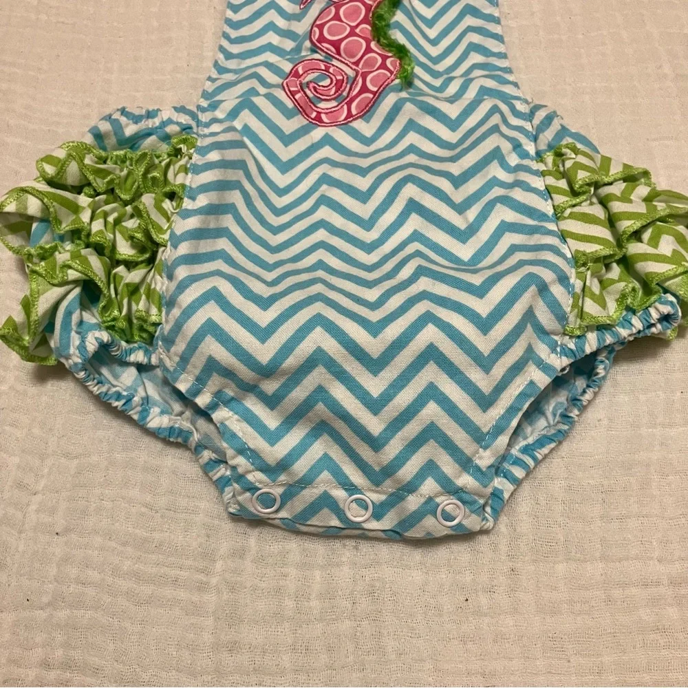 Decorated Originals For Kids Girls‎ Sz 6M Seahorse Green Chevron Ruffle Romper